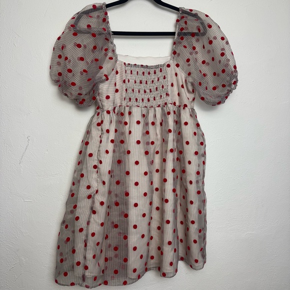 English Factory Polka Dot Poofy Organza Mini Dress - Picture 11 of 11